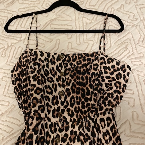 H&M Linen blend LEOPARD animal print dress sundress button - Picture 2 of 9